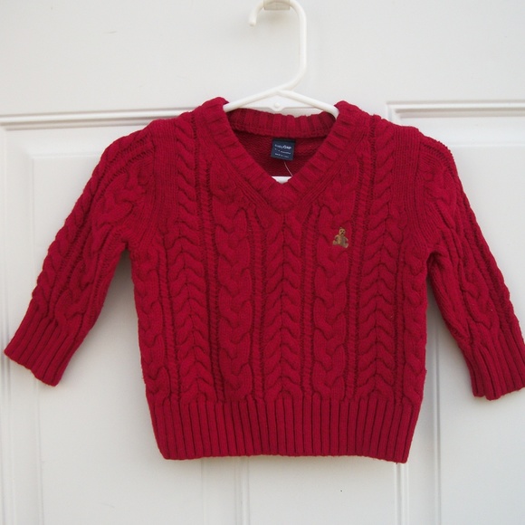 Baby Gap Red Cable Knit Sweater Red V Neck 3-6 mos - Picture 4 of 7